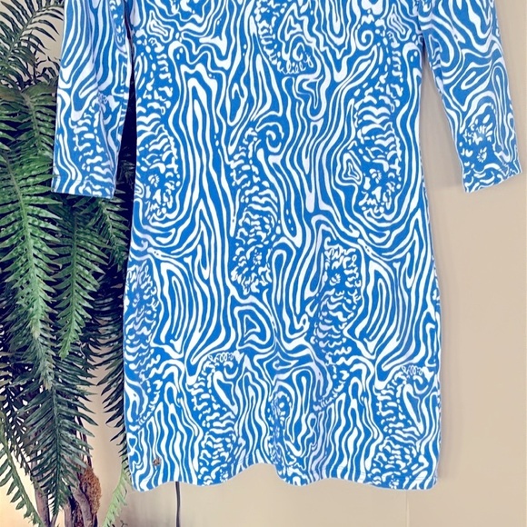 Lilly Pulitzer Blue & White Seahorse Swirl Dress V-Neck 3/4 Sleeves Tropical - Picture 12 of 14
